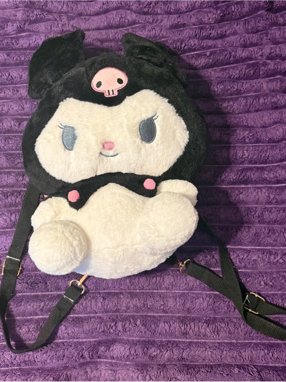Sanrio Kuromi Plush Kids Backpack - Black & White with Pink Accents